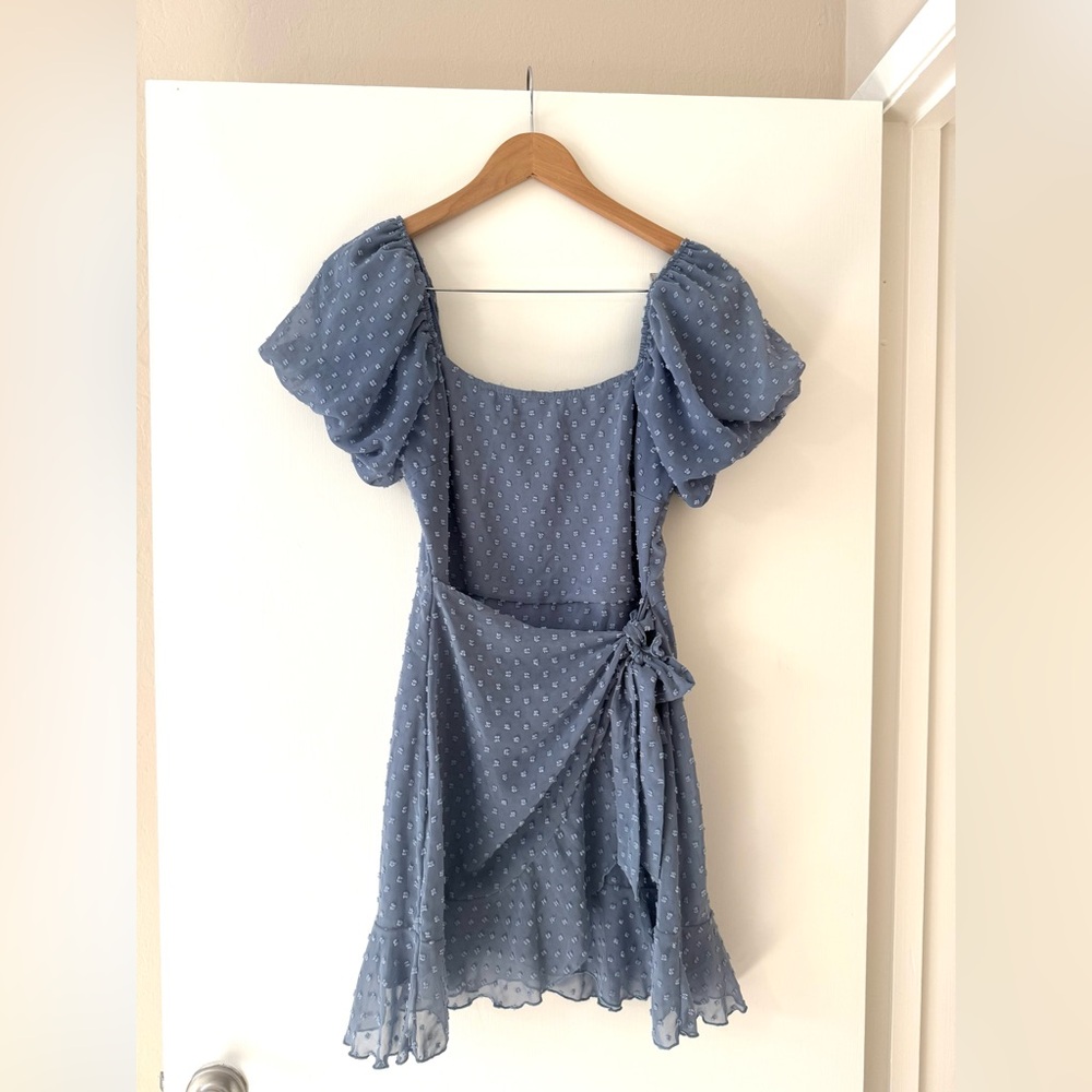 Blue Swiss Dot Dress Wrap Style | M